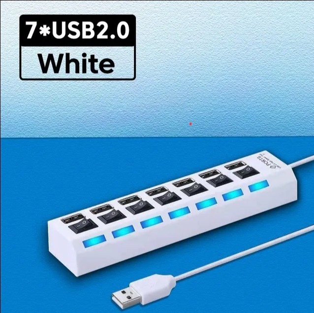 USB 2.0 Mult Splitter Hub 7-Ports White Color